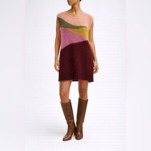 Free People Kid Mohair Colorblock Sweater Dress Asymmetrical Knit, Size M
